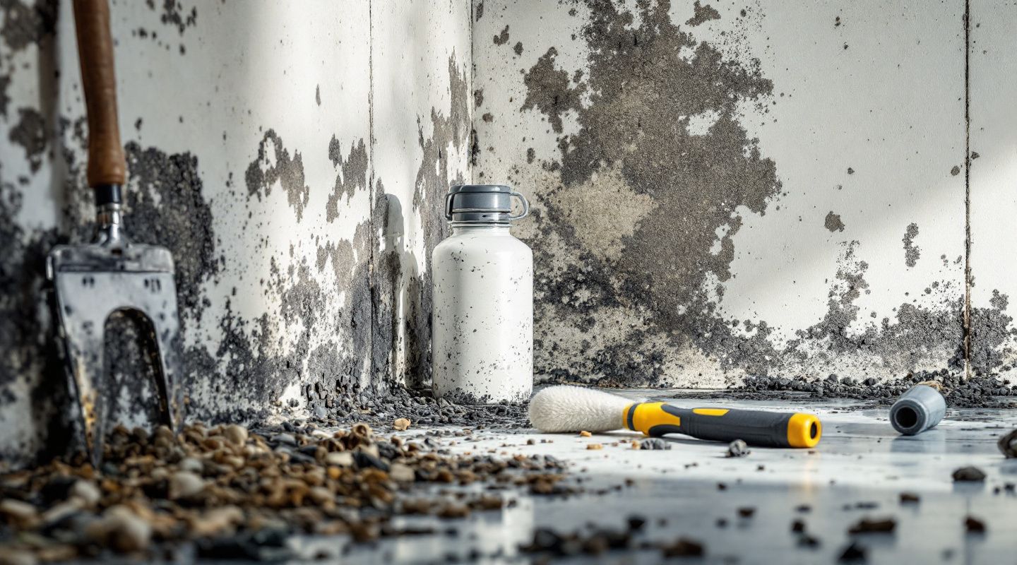 Certified mold remediation technician inspecting a wall for mold growth in an Austin home.