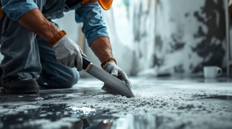 Certified mold remediation technician inspecting a wall with visible mold growth