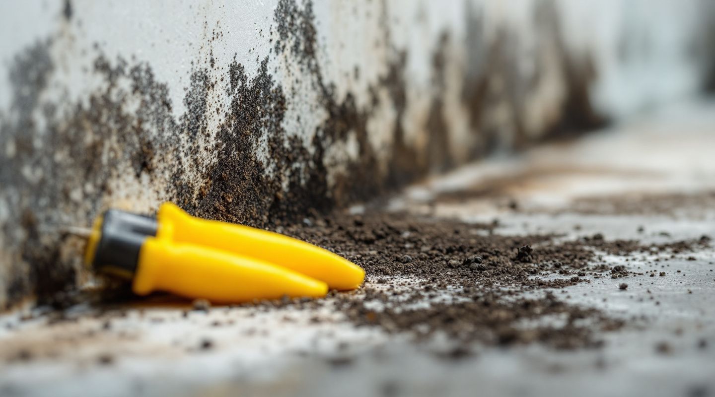 Professional mold remediation technician inspecting black mold on a wall