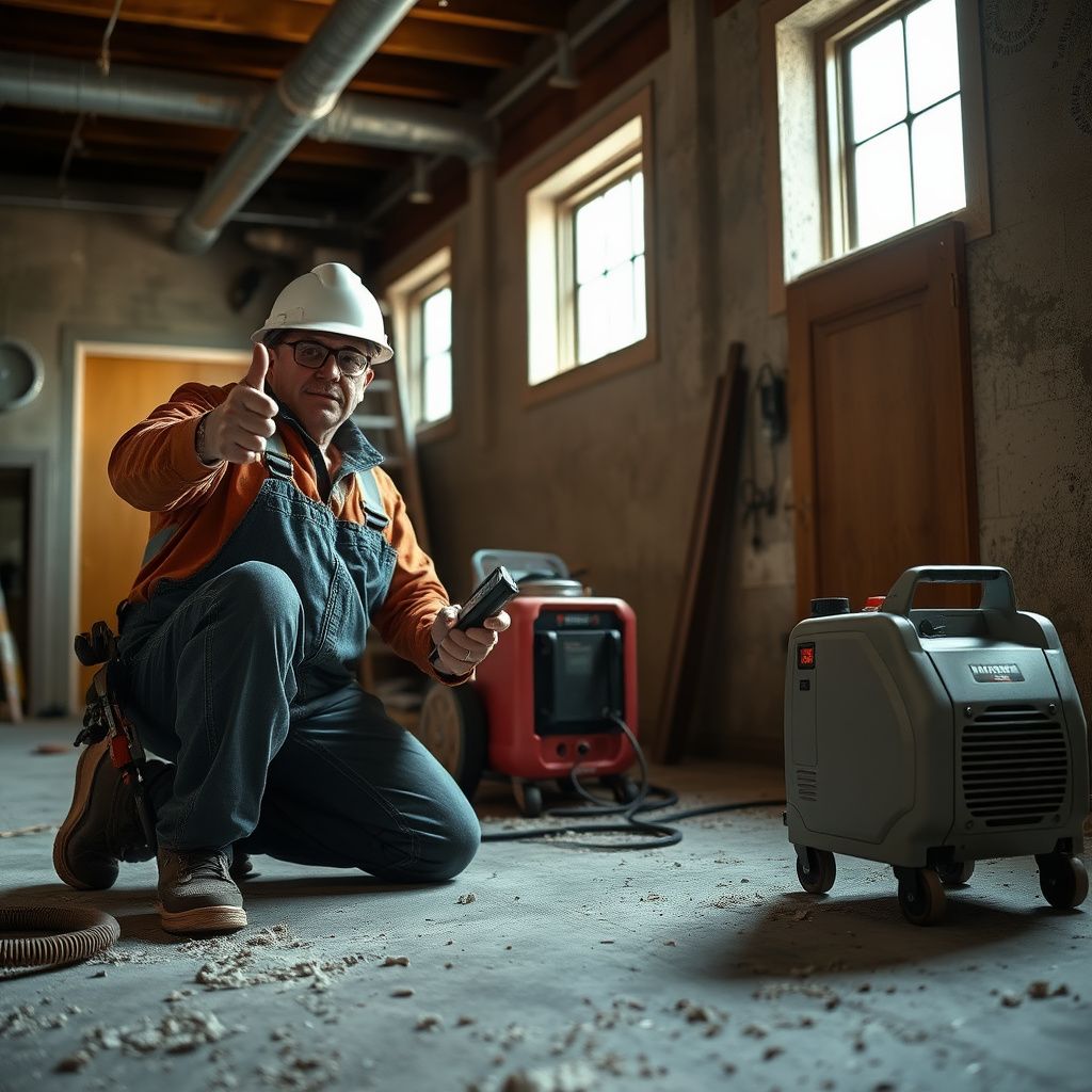A professional mold remediation technician explaining the process to a Hutto homeowner inside a clean, post-remediation living room.