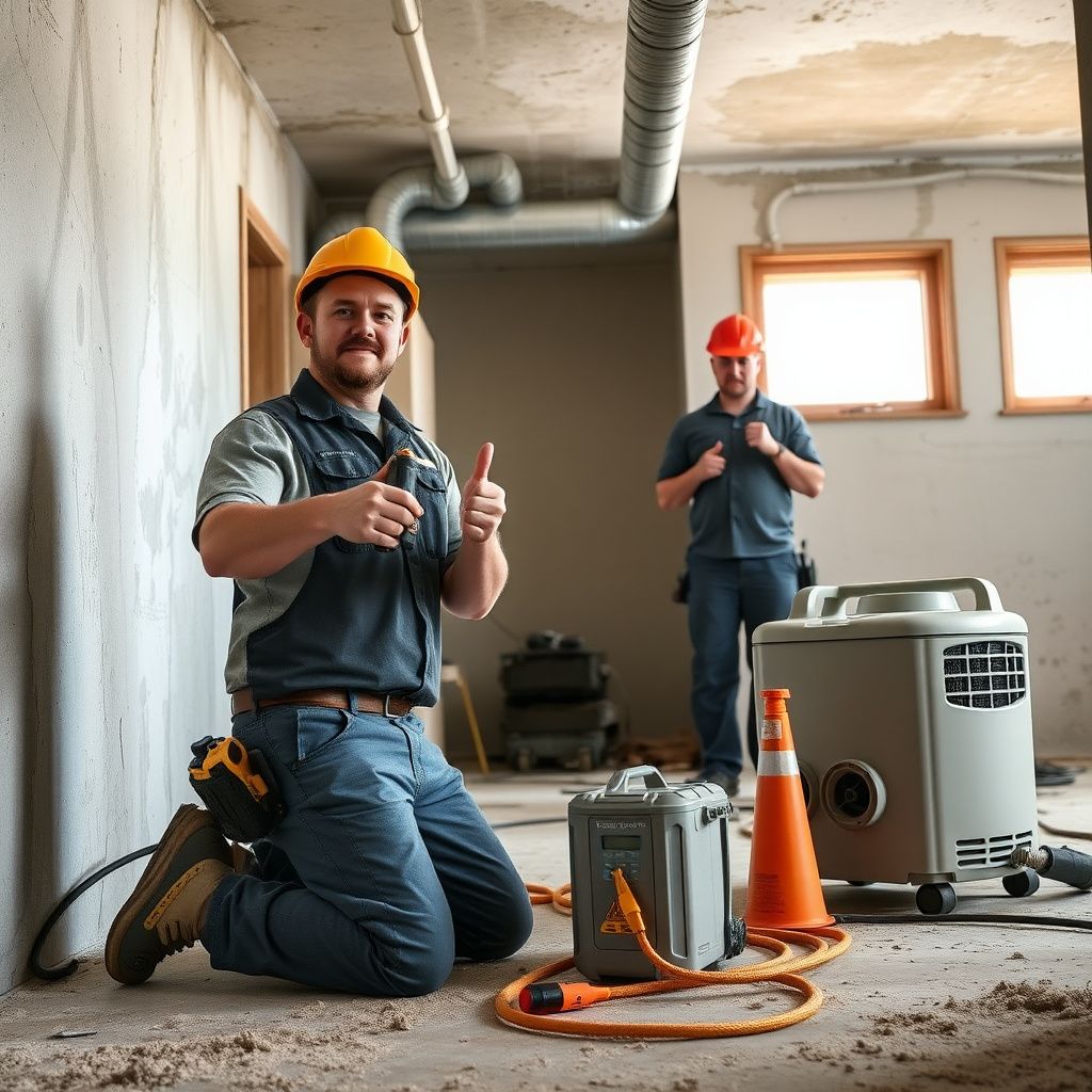 A certified mold remediation technician explaining the process to a Lakeway homeowner in a clean, well-lit living room, emphasizing clear communication.