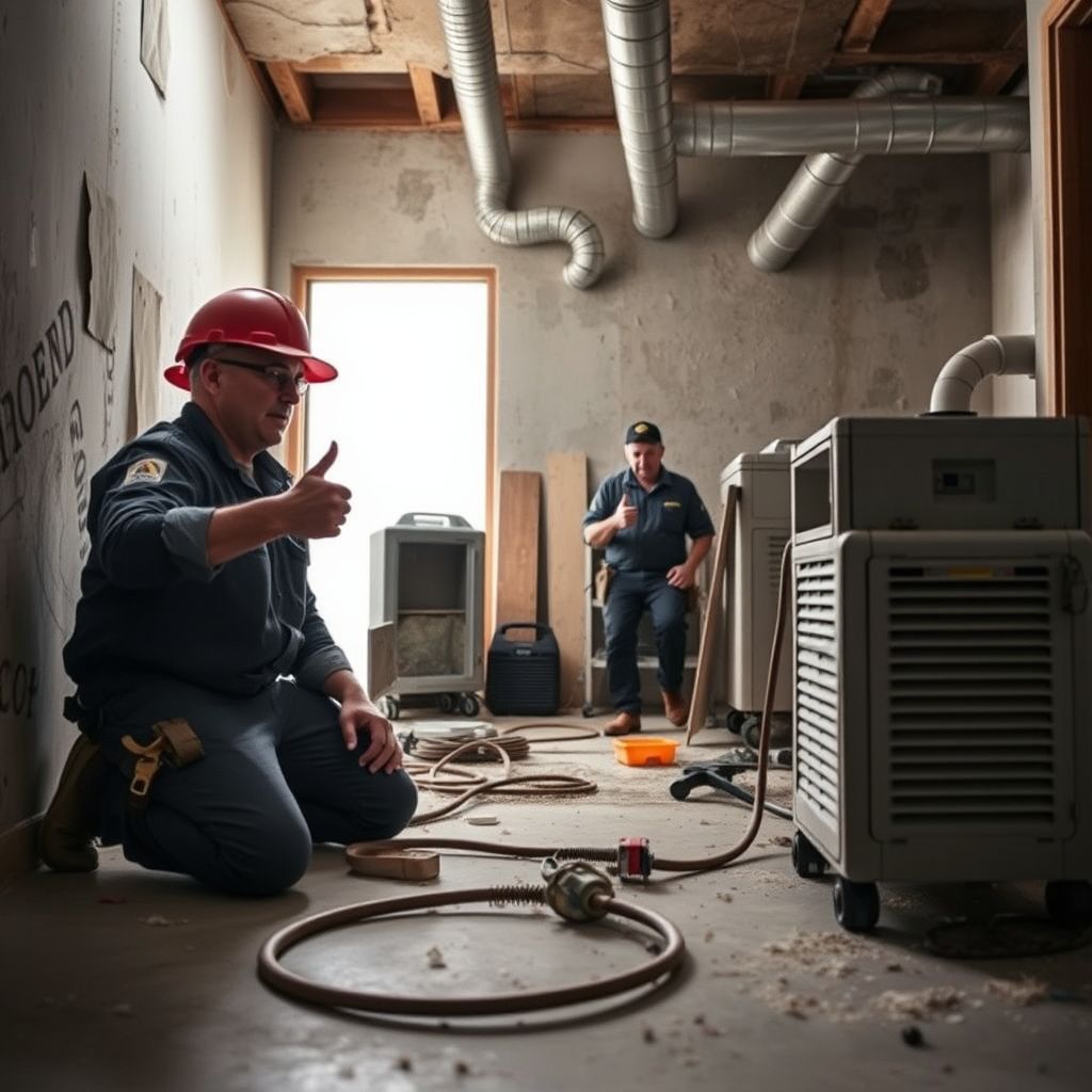 Certified mold remediation technician explaining the process to a homeowner in a clean, post-remediation living room in Kyle, Texas.